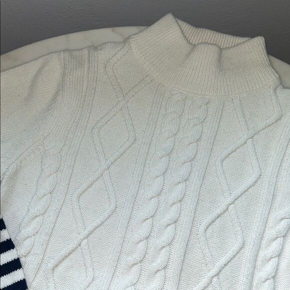 Talbots White and Navy Striped Turtleneck Sweater - Picture 2 of 6